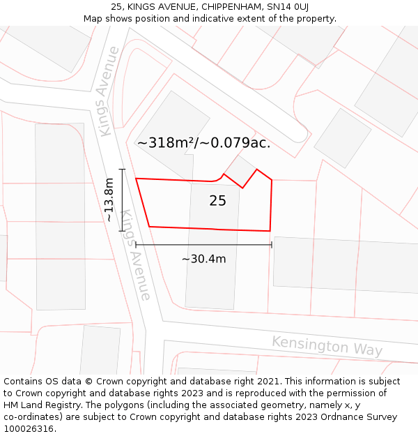 25, KINGS AVENUE, CHIPPENHAM, SN14 0UJ: Plot and title map