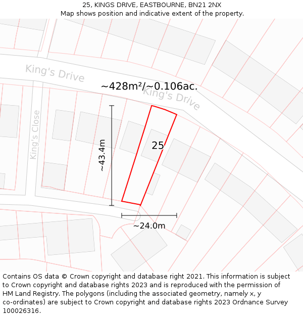 25, KINGS DRIVE, EASTBOURNE, BN21 2NX: Plot and title map
