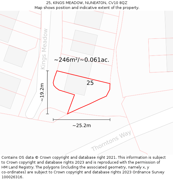 25, KINGS MEADOW, NUNEATON, CV10 8QZ: Plot and title map