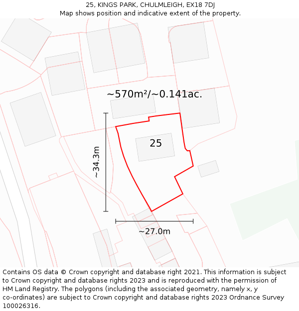 25, KINGS PARK, CHULMLEIGH, EX18 7DJ: Plot and title map