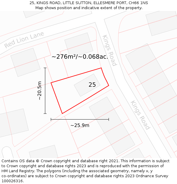 25, KINGS ROAD, LITTLE SUTTON, ELLESMERE PORT, CH66 1NS: Plot and title map