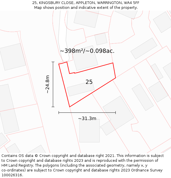 25, KINGSBURY CLOSE, APPLETON, WARRINGTON, WA4 5FF: Plot and title map