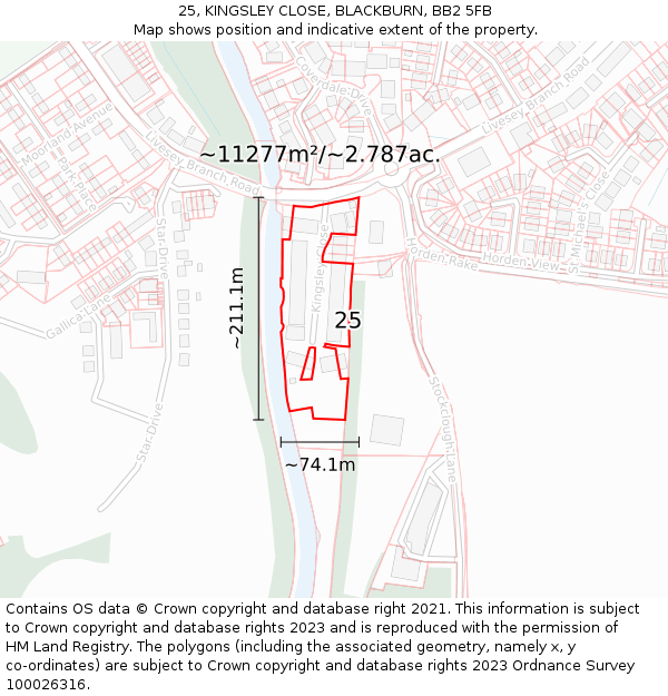 25, KINGSLEY CLOSE, BLACKBURN, BB2 5FB: Plot and title map