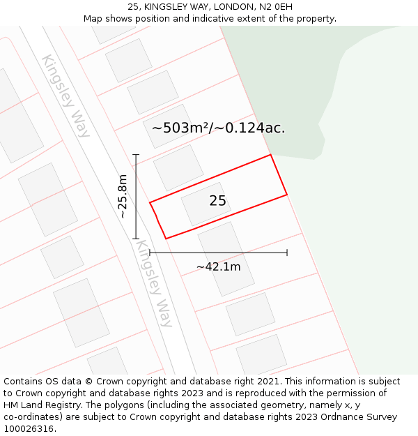 25, KINGSLEY WAY, LONDON, N2 0EH: Plot and title map
