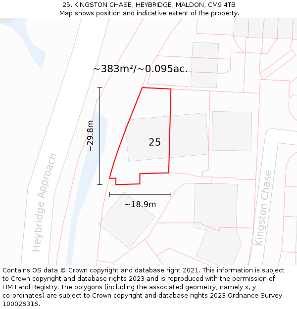 25, KINGSTON CHASE, HEYBRIDGE, MALDON, CM9 4TB: Plot and title map