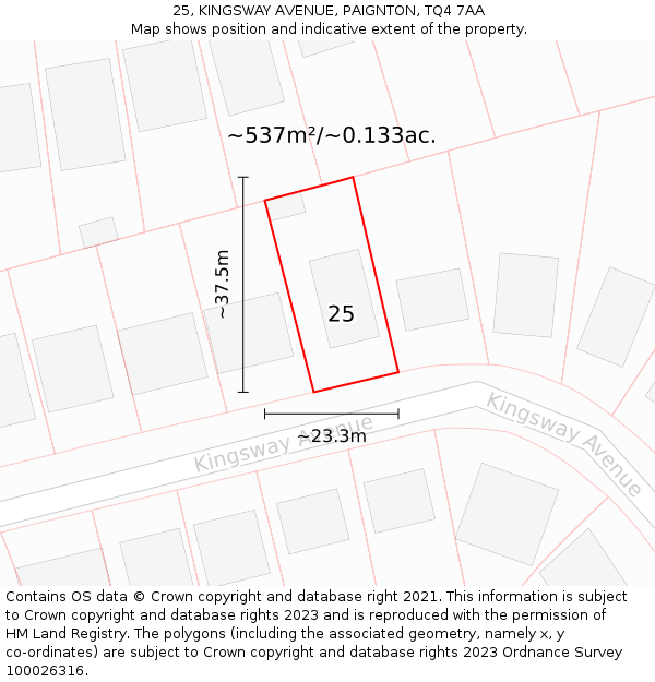25, KINGSWAY AVENUE, PAIGNTON, TQ4 7AA: Plot and title map