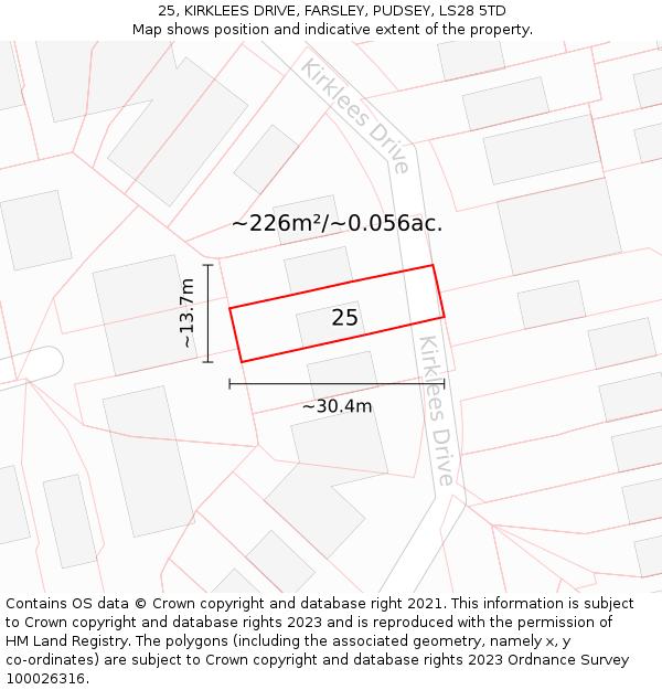 25, KIRKLEES DRIVE, FARSLEY, PUDSEY, LS28 5TD: Plot and title map