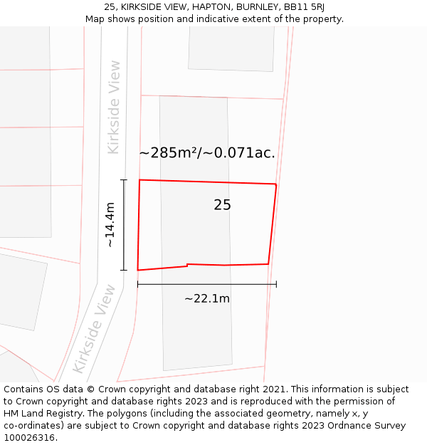 25, KIRKSIDE VIEW, HAPTON, BURNLEY, BB11 5RJ: Plot and title map