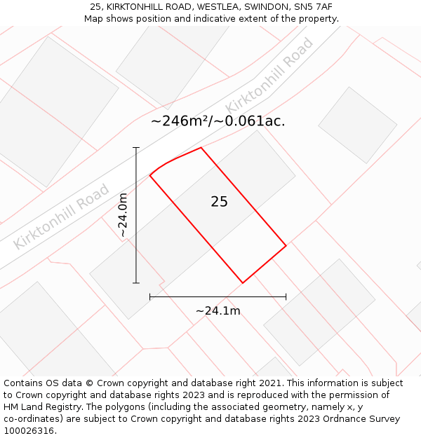25, KIRKTONHILL ROAD, WESTLEA, SWINDON, SN5 7AF: Plot and title map
