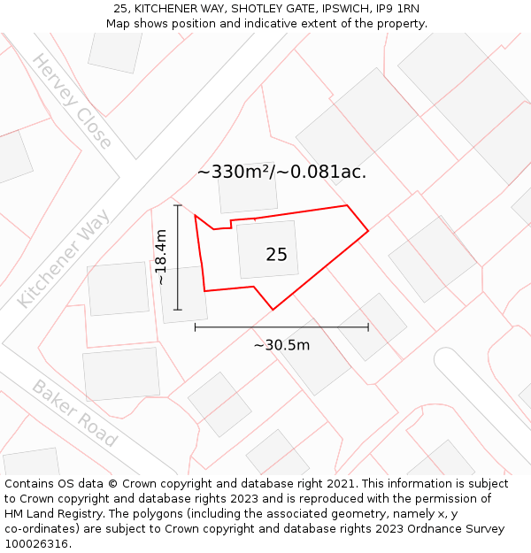 25, KITCHENER WAY, SHOTLEY GATE, IPSWICH, IP9 1RN: Plot and title map