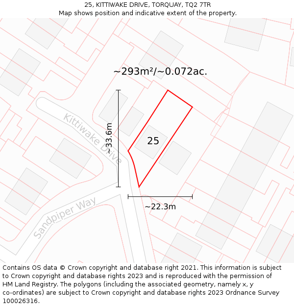 25, KITTIWAKE DRIVE, TORQUAY, TQ2 7TR: Plot and title map