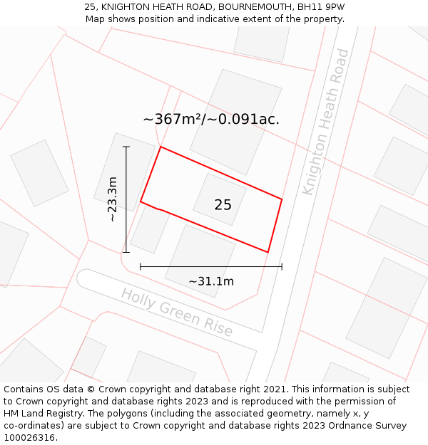 25, KNIGHTON HEATH ROAD, BOURNEMOUTH, BH11 9PW: Plot and title map