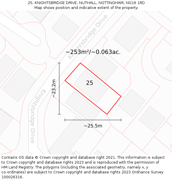 25, KNIGHTSBRIDGE DRIVE, NUTHALL, NOTTINGHAM, NG16 1RD: Plot and title map