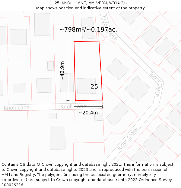 25, KNOLL LANE, MALVERN, WR14 3JU: Plot and title map