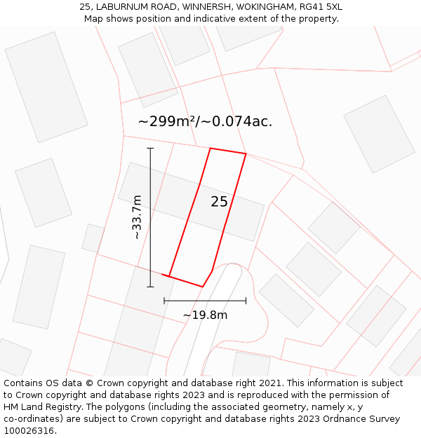 25, LABURNUM ROAD, WINNERSH, WOKINGHAM, RG41 5XL: Plot and title map