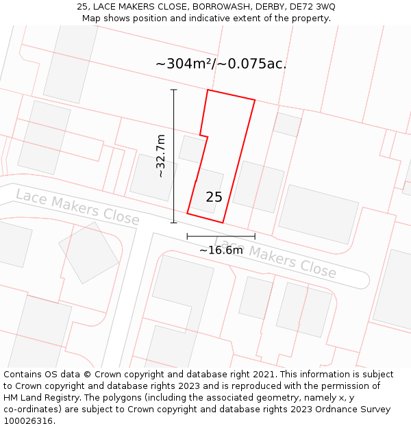 25, LACE MAKERS CLOSE, BORROWASH, DERBY, DE72 3WQ: Plot and title map