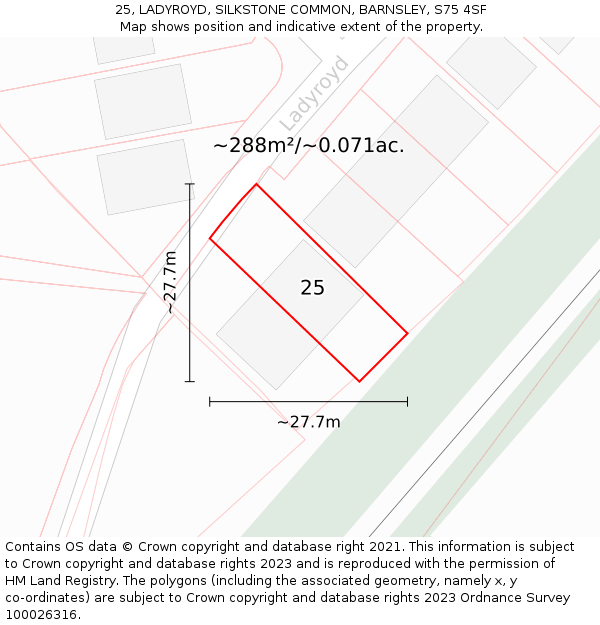 25, LADYROYD, SILKSTONE COMMON, BARNSLEY, S75 4SF: Plot and title map