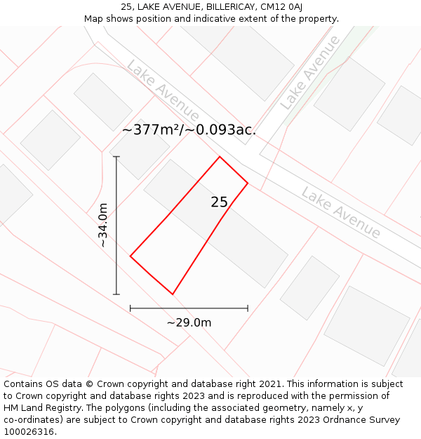 25, LAKE AVENUE, BILLERICAY, CM12 0AJ: Plot and title map