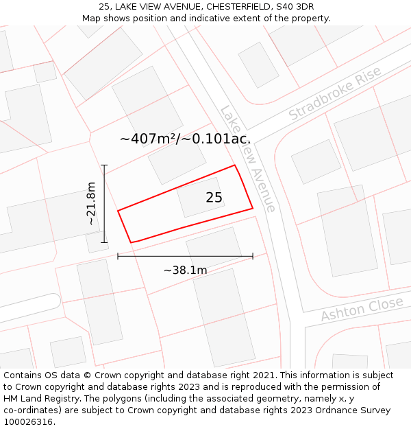 25, LAKE VIEW AVENUE, CHESTERFIELD, S40 3DR: Plot and title map