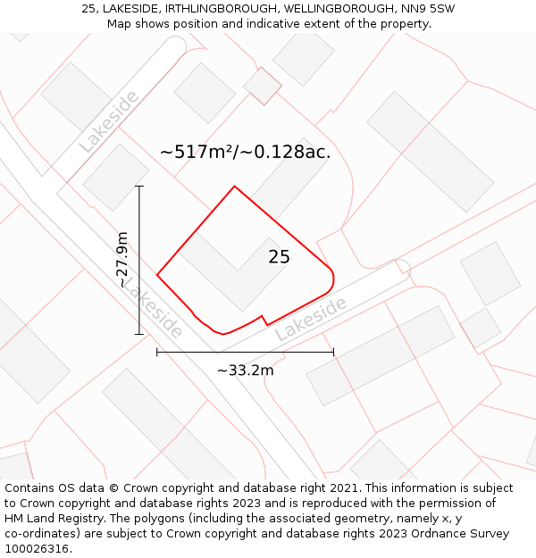 25, LAKESIDE, IRTHLINGBOROUGH, WELLINGBOROUGH, NN9 5SW: Plot and title map