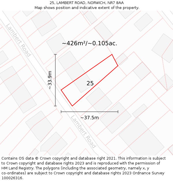 25, LAMBERT ROAD, NORWICH, NR7 8AA: Plot and title map