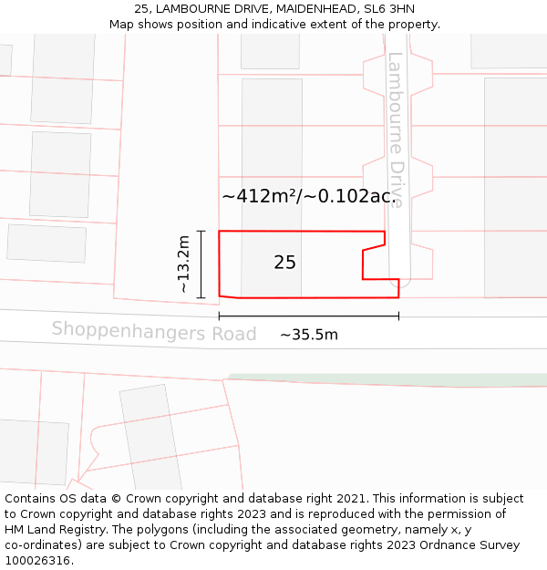 25, LAMBOURNE DRIVE, MAIDENHEAD, SL6 3HN: Plot and title map