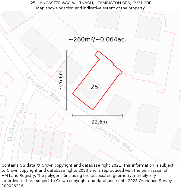25, LANCASTER WAY, WHITNASH, LEAMINGTON SPA, CV31 2BF: Plot and title map