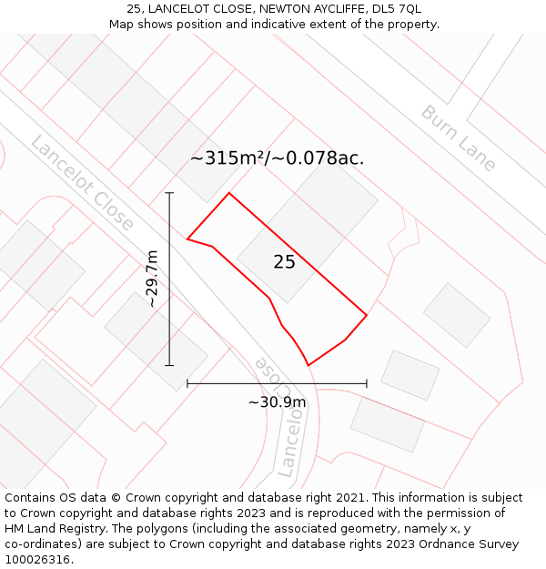 25, LANCELOT CLOSE, NEWTON AYCLIFFE, DL5 7QL: Plot and title map