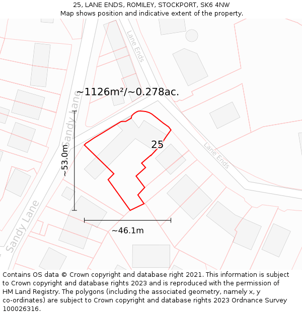 25, LANE ENDS, ROMILEY, STOCKPORT, SK6 4NW: Plot and title map