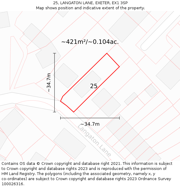 25, LANGATON LANE, EXETER, EX1 3SP: Plot and title map