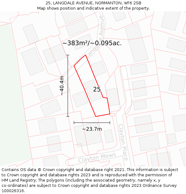 25, LANGDALE AVENUE, NORMANTON, WF6 2SB: Plot and title map