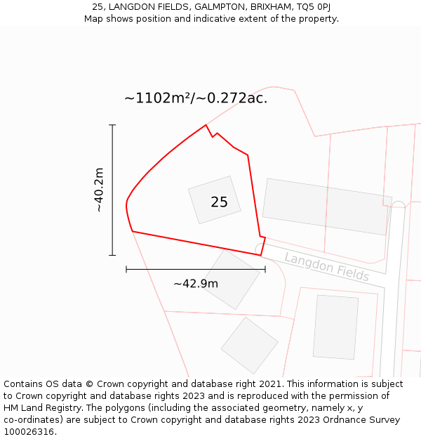 25, LANGDON FIELDS, GALMPTON, BRIXHAM, TQ5 0PJ: Plot and title map