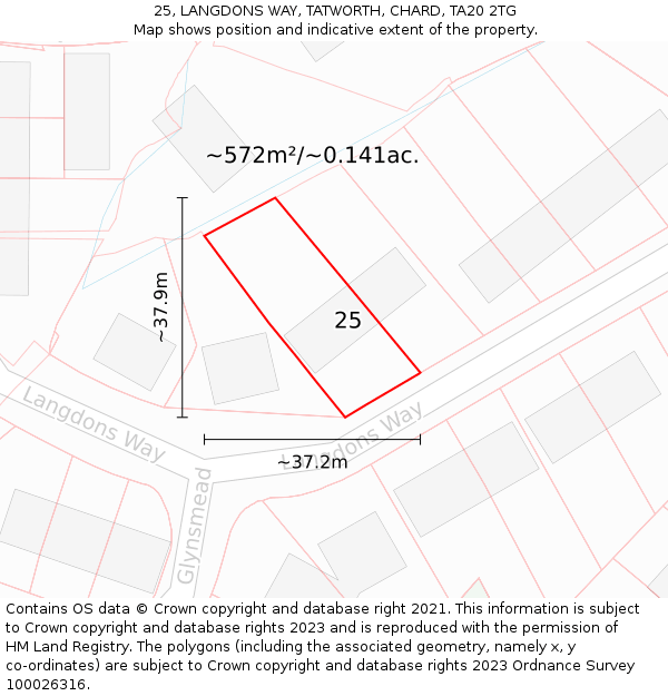 25, LANGDONS WAY, TATWORTH, CHARD, TA20 2TG: Plot and title map