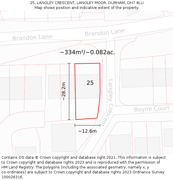 25, LANGLEY CRESCENT, LANGLEY MOOR, DURHAM, DH7 8LU: Plot and title map