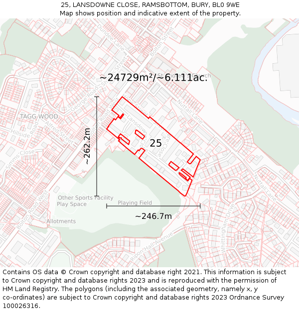 25, LANSDOWNE CLOSE, RAMSBOTTOM, BURY, BL0 9WE: Plot and title map