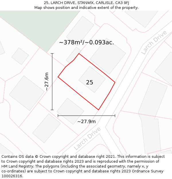 25, LARCH DRIVE, STANWIX, CARLISLE, CA3 9FJ: Plot and title map