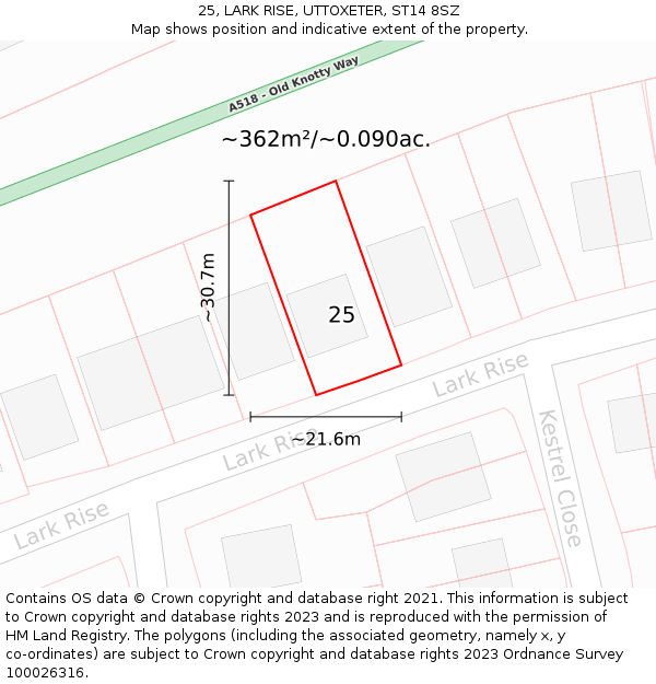25, LARK RISE, UTTOXETER, ST14 8SZ: Plot and title map