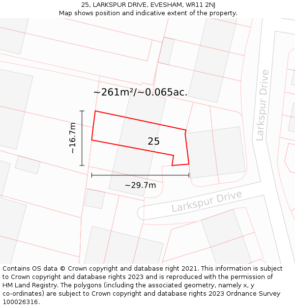 25, LARKSPUR DRIVE, EVESHAM, WR11 2NJ: Plot and title map