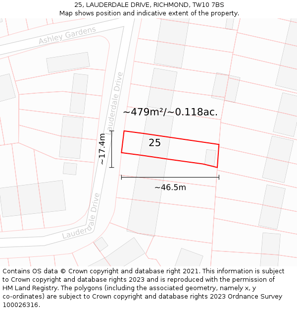 25, LAUDERDALE DRIVE, RICHMOND, TW10 7BS: Plot and title map