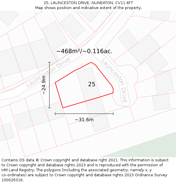 25, LAUNCESTON DRIVE, NUNEATON, CV11 6FT: Plot and title map