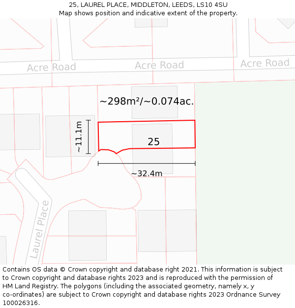 25, LAUREL PLACE, MIDDLETON, LEEDS, LS10 4SU: Plot and title map