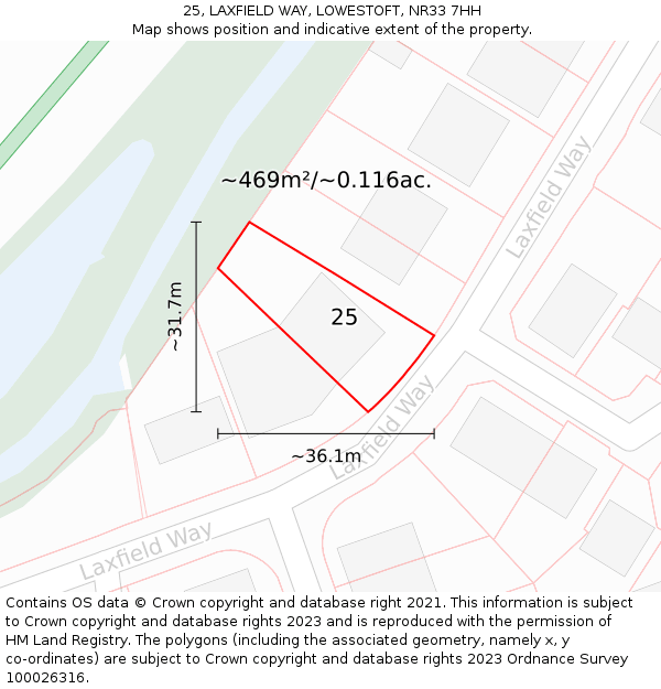 25, LAXFIELD WAY, LOWESTOFT, NR33 7HH: Plot and title map