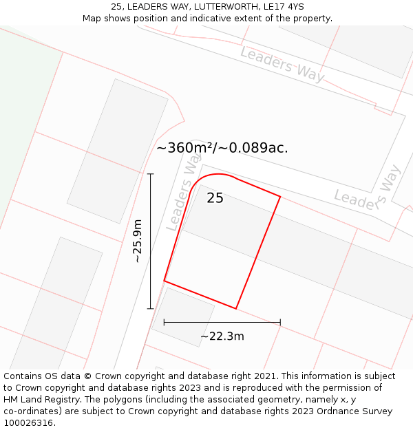 25, LEADERS WAY, LUTTERWORTH, LE17 4YS: Plot and title map