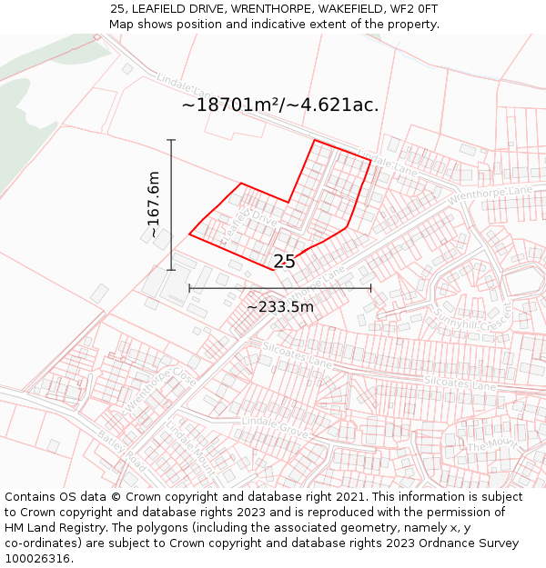 25, LEAFIELD DRIVE, WRENTHORPE, WAKEFIELD, WF2 0FT: Plot and title map