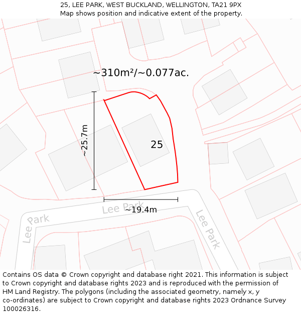 25, LEE PARK, WEST BUCKLAND, WELLINGTON, TA21 9PX: Plot and title map