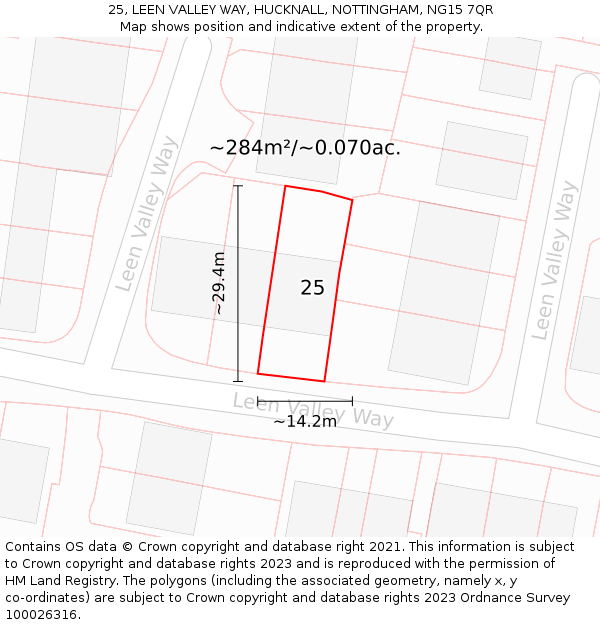25, LEEN VALLEY WAY, HUCKNALL, NOTTINGHAM, NG15 7QR: Plot and title map