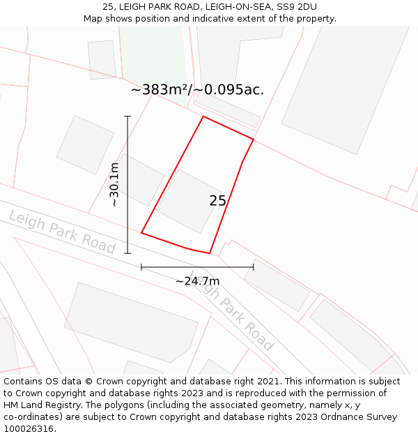 25, LEIGH PARK ROAD, LEIGH-ON-SEA, SS9 2DU: Plot and title map