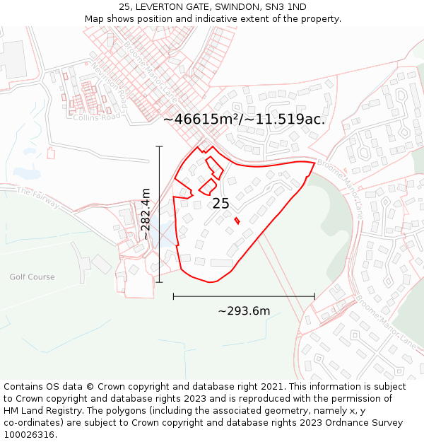 25, LEVERTON GATE, SWINDON, SN3 1ND: Plot and title map