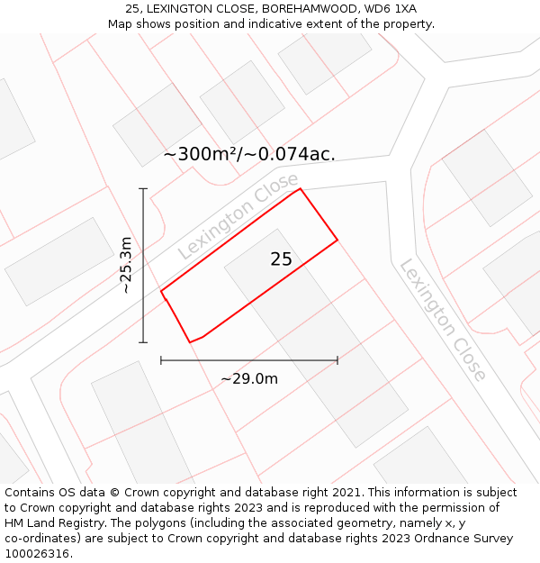 25, LEXINGTON CLOSE, BOREHAMWOOD, WD6 1XA: Plot and title map