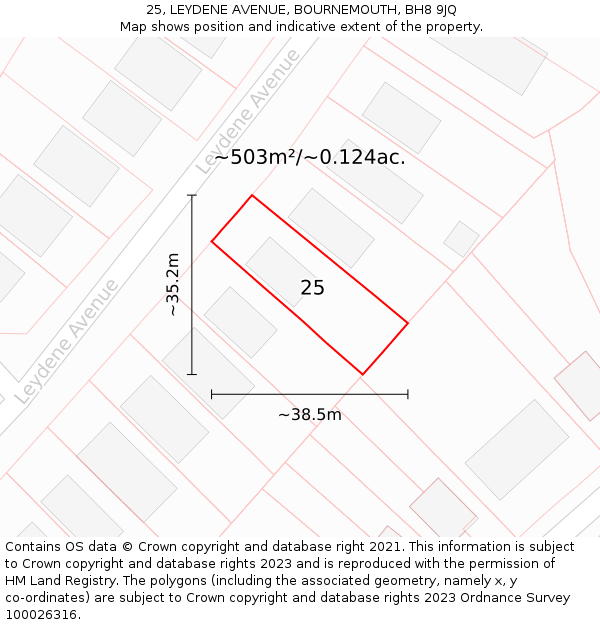 25, LEYDENE AVENUE, BOURNEMOUTH, BH8 9JQ: Plot and title map